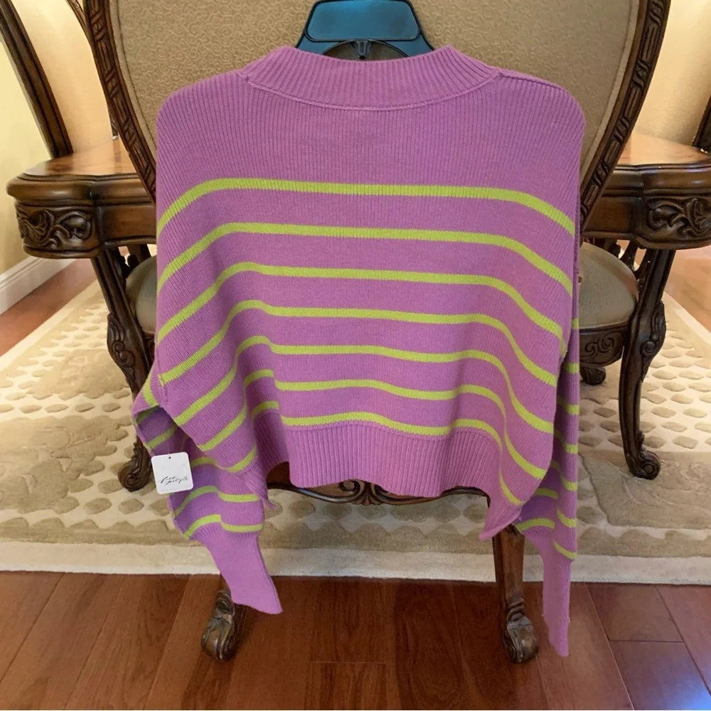 NWT Free People‎ Easy Street Stripe Print Mock Neck Long Sleeve Cropped Pullover